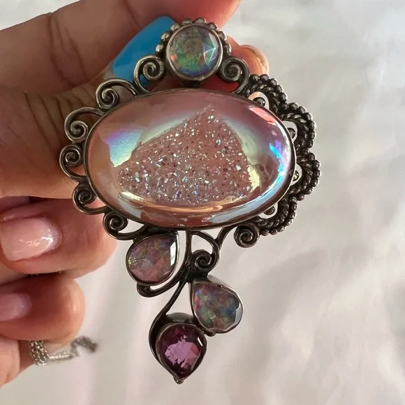 Sajen Druzy and semi precious stone necklace in SS with double chain necklace. - Picture 5 of 13